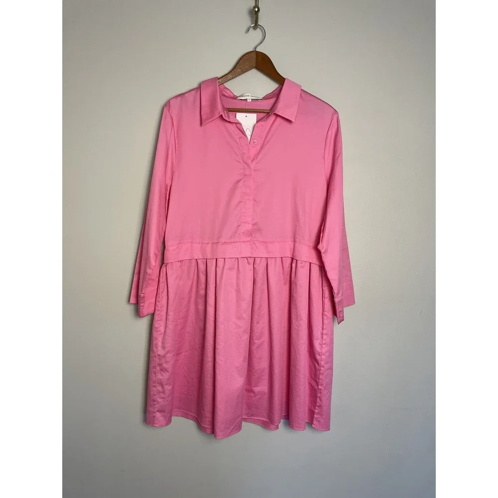 English Factory Mini‎ Shirt Dress In Barbie Pink Size Large. NWT. Coastal.